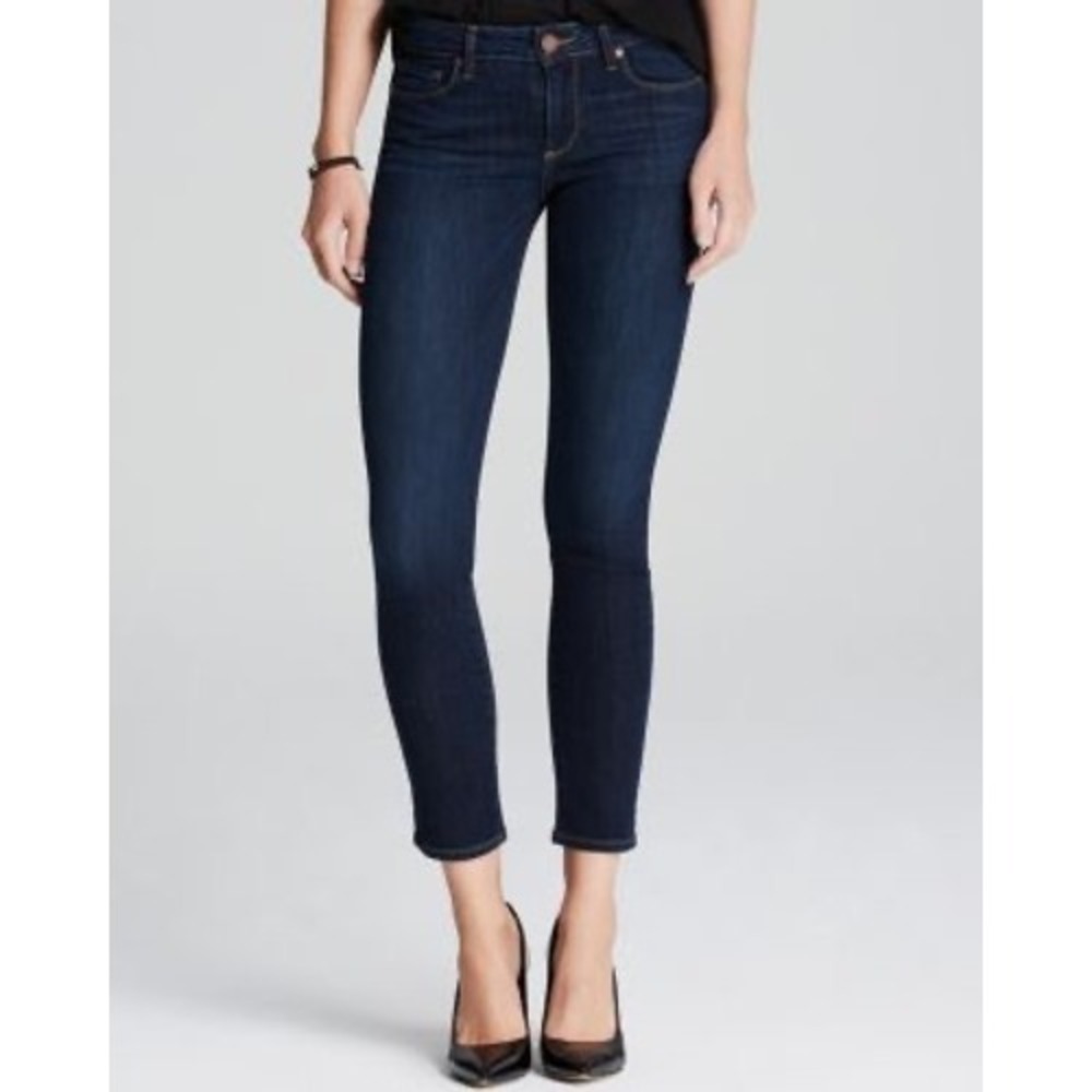 Paige Skyline Ankle Peg Mid Rise Skinny Jeans Dark Wash Blue Size 32